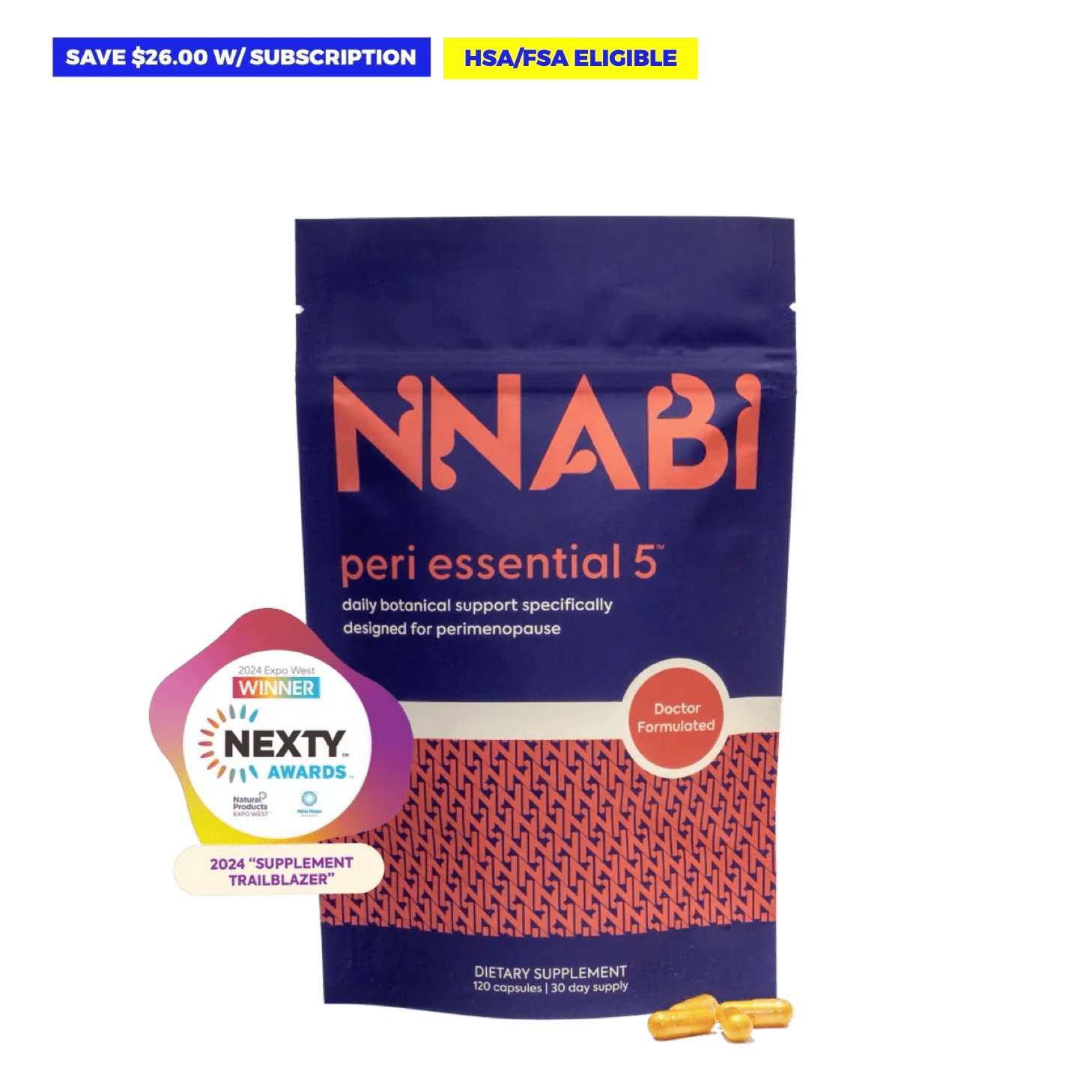 NNABI Peri Essential 5™ natural, award-winning perimenopause supplement